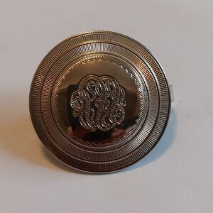 Vintage Silver Tone Textured Swirly Monogram Scarf Ring Hinged Clip